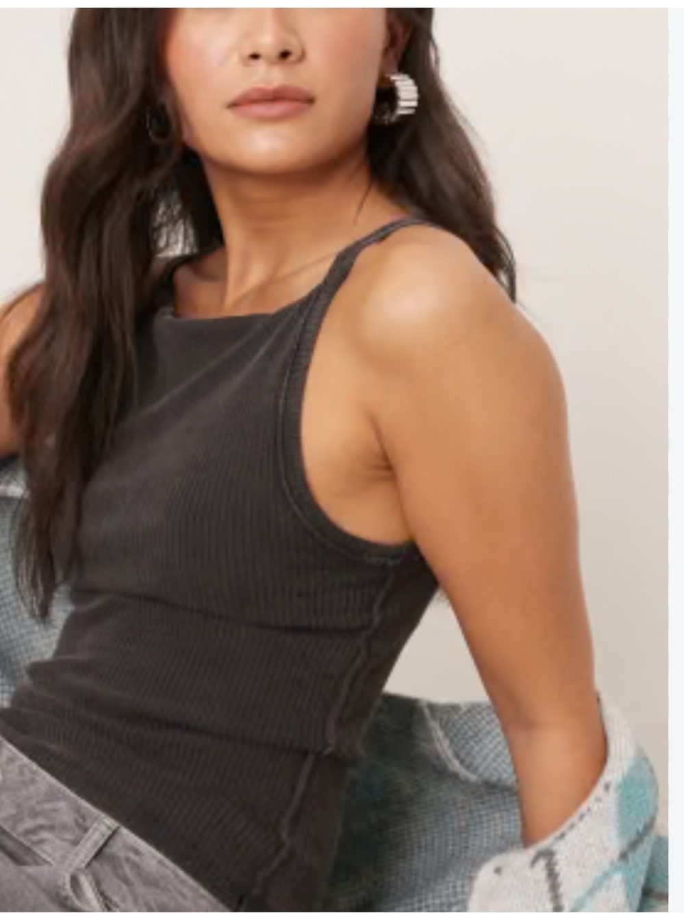 Free People Mia straight neck tank top in washed black
